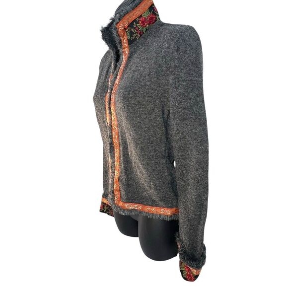 Free People Wool Fair Isle Ribbon Trim Collared‎  Cardigan Grey S/P - Picture 2 of 6